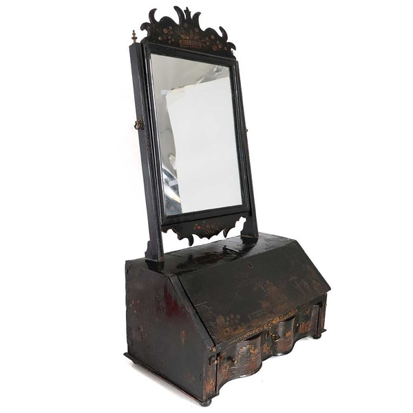 English Queen Anne Chinoiserie Black Japanned Dressing Table Mirror