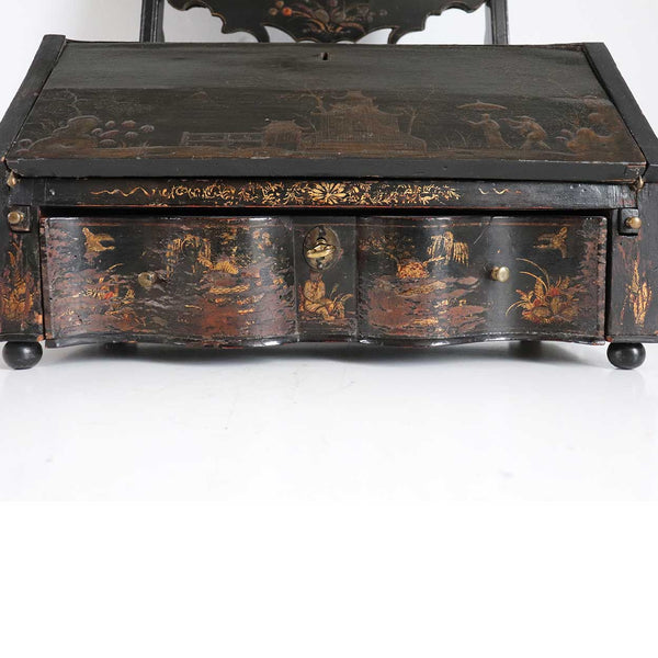 English Queen Anne Chinoiserie Black Japanned Dressing Table Mirror