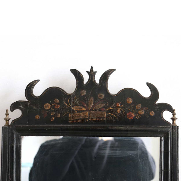 English Queen Anne Chinoiserie Black Japanned Dressing Table Mirror