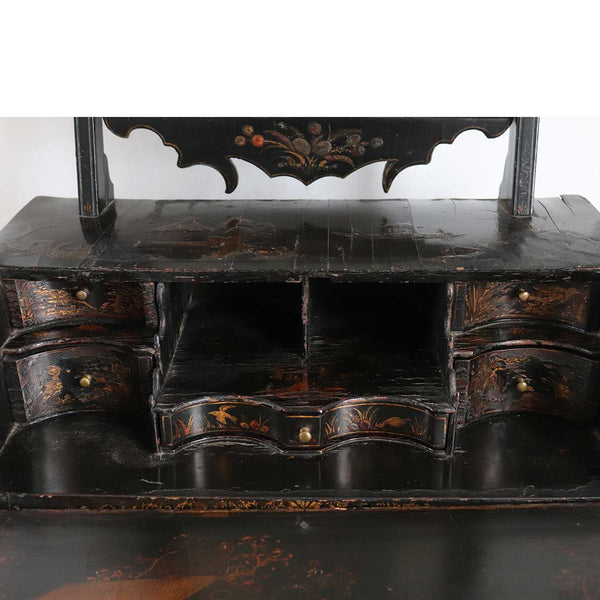 English Queen Anne Chinoiserie Black Japanned Dressing Table Mirror