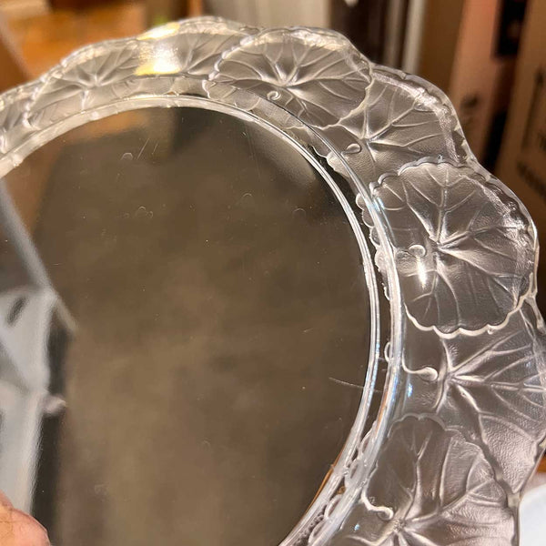 Set Ten Vintage French Lalique Crystal Honfleur (Geranium) Dessert Plates