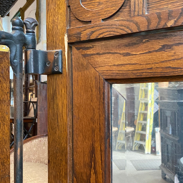 American Arts and Crafts Oak and Iron Tri-fold Haberdasher Cheval Mirror
