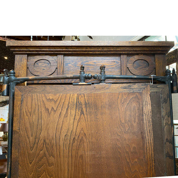 American Arts and Crafts Oak and Iron Tri-fold Haberdasher Cheval Mirror