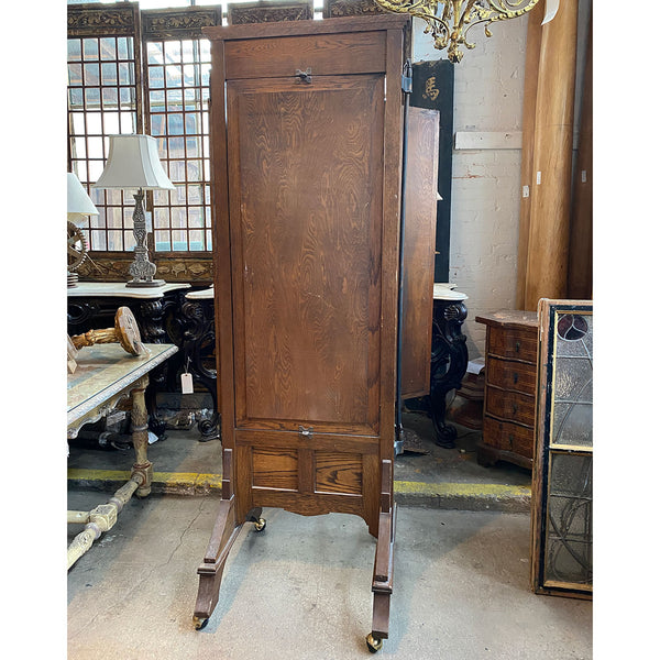 American Arts and Crafts Oak and Iron Tri-fold Haberdasher Cheval Mirror