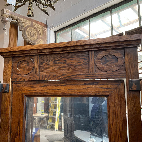 American Arts and Crafts Oak and Iron Tri-fold Haberdasher Cheval Mirror