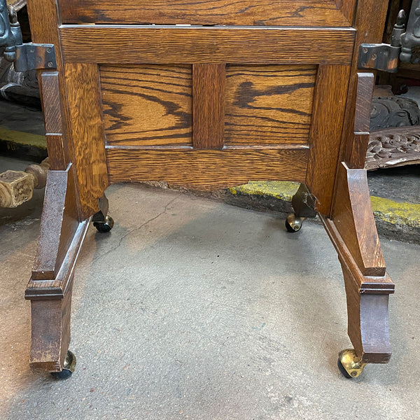 American Arts and Crafts Oak and Iron Tri-fold Haberdasher Cheval Mirror