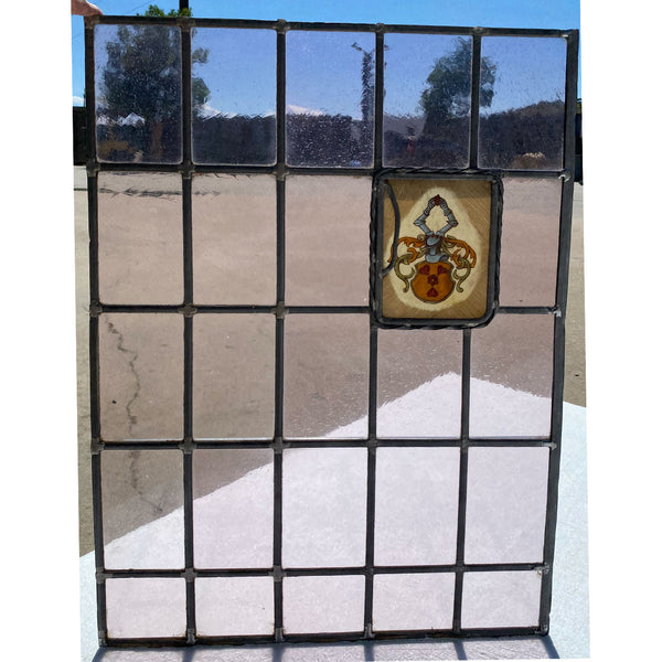 Dutch Medieval Style Stained, Leaded and Painted Glass Crest Window