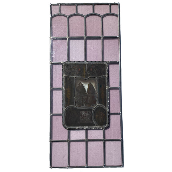 Dutch Medieval Style Stained, Leaded, Painted Glass Couple Window