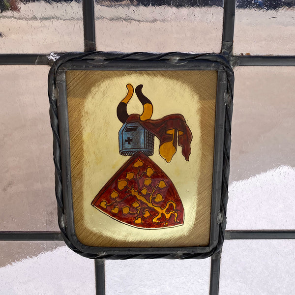 Dutch Medieval Style Stained, Leaded and Painted Glass Crest Window