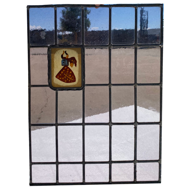 Dutch Medieval Style Stained, Leaded and Painted Glass Crest Window