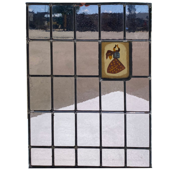 Dutch Medieval Style Stained, Leaded and Painted Glass Crest Window