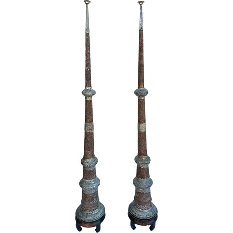 Pair Large Tibetan Buddhist Copper and Brass Dung Chen (Long Horn) Trumpets