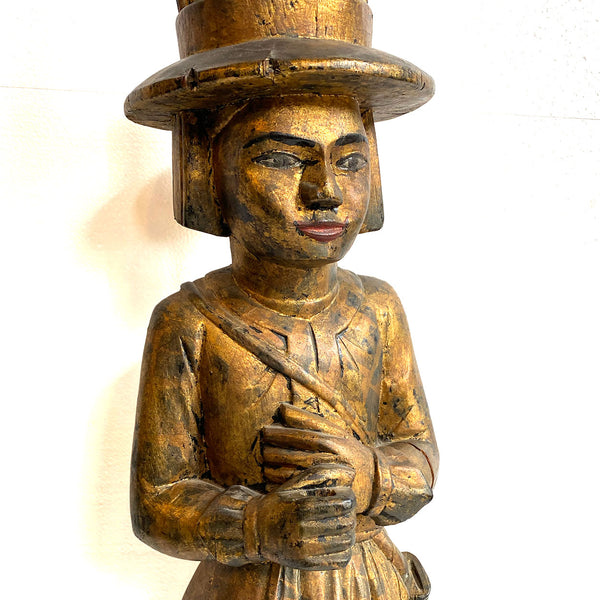Burmese Folk Art Gilt Carved Wood Nat (Deity) Warrior Statue
