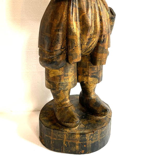 Burmese Folk Art Gilt Carved Wood Nat (Deity) Warrior Statue