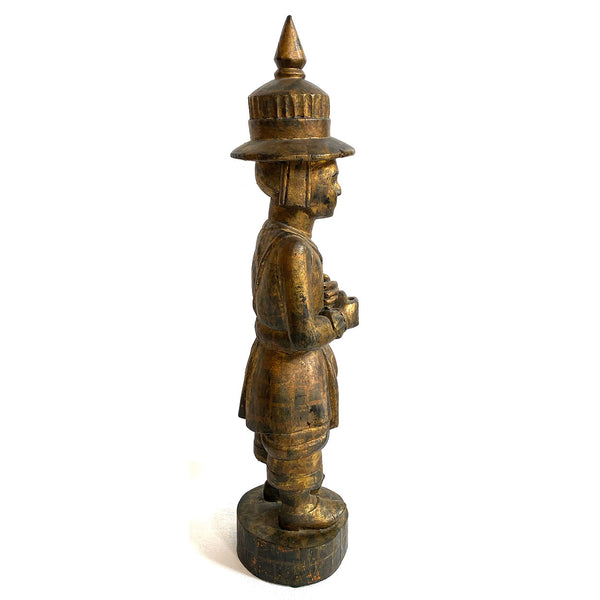 Burmese Folk Art Gilt Carved Wood Nat (Deity) Warrior Statue