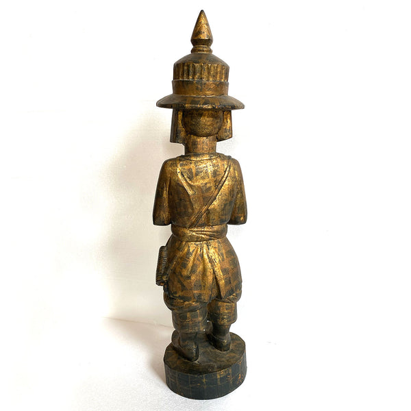Burmese Folk Art Gilt Carved Wood Nat (Deity) Warrior Statue
