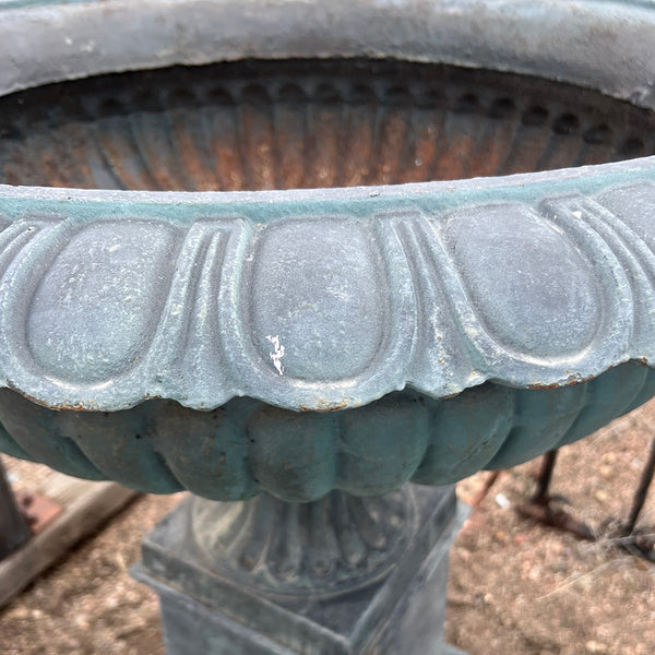 Large Pair Classical Style Painted Cast Iron Garden Urns Planters / Fountains