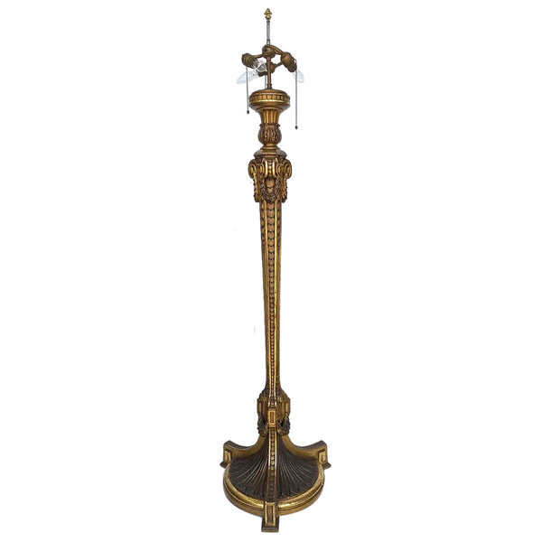 French Louis XVI Style Giltwood and Gesso Three-Light Torchiere Floor Lamp