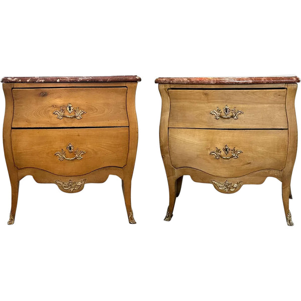 Pair of French Jacques Birckle Marble Top Ormolu Mounted Cherrywood Commodes