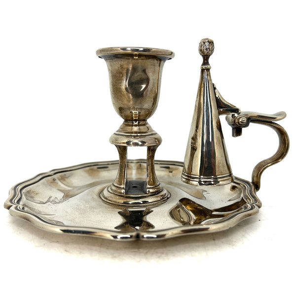 English Georgian T. J. & N. Creswick Sterling Silver Chamberstick and Snuffer