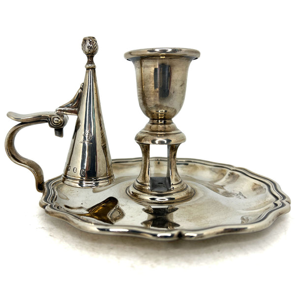 English Georgian T. J. & N. Creswick Sterling Silver Chamberstick and Snuffer