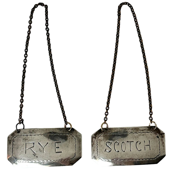 Set of Two American Sterling Silver Decanter Labels RYE and SCOTCH