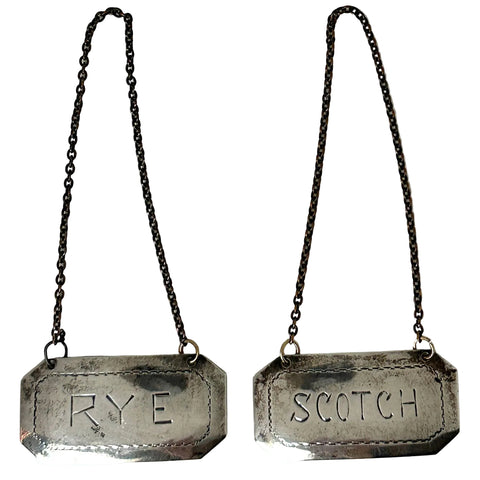 Set of Two American Sterling Silver Decanter Labels RYE and SCOTCH