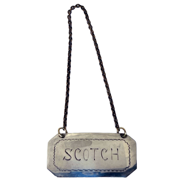 Set of Two American Sterling Silver Rye and Scotch Decanter Labels