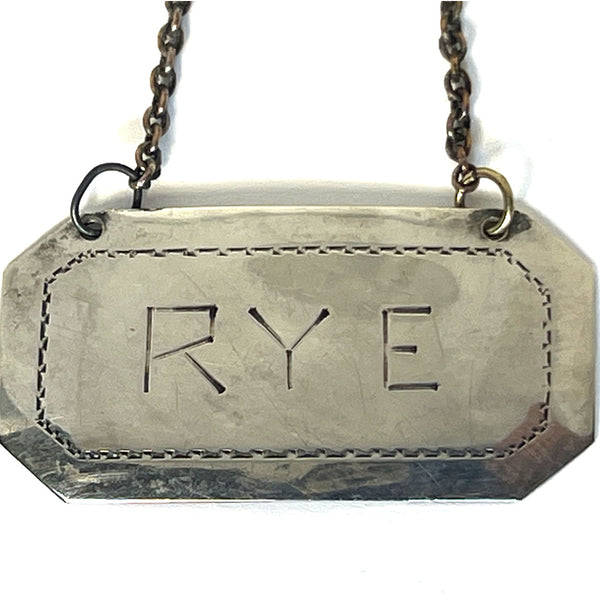 Set of Two American Sterling Silver Rye and Scotch Decanter Labels