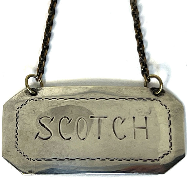 Set of Two American Sterling Silver Rye and Scotch Decanter Labels
