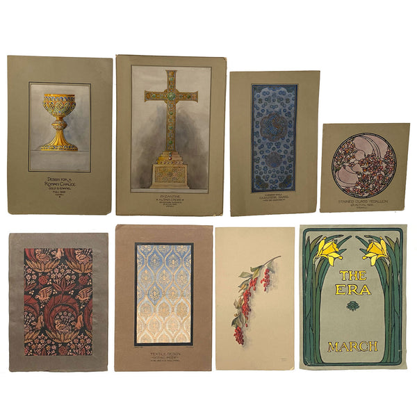 Collection of Eight American Art Nouveau E. G. HALL Gouache Illustration Paintings on Paper