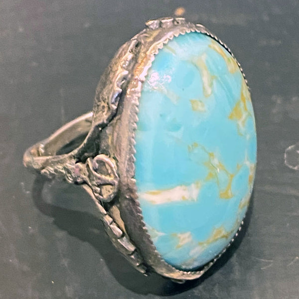 Vintage American Silver and Turquoise Blue Stone Cocktail Ring