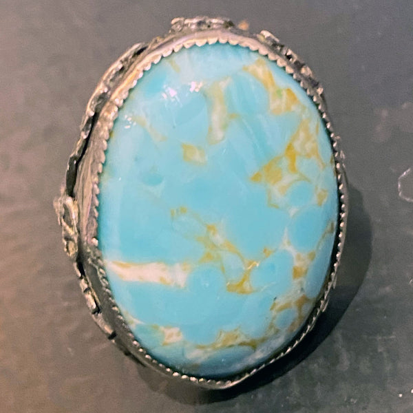 Vintage American Silver and Turquoise Blue Stone Cocktail Ring