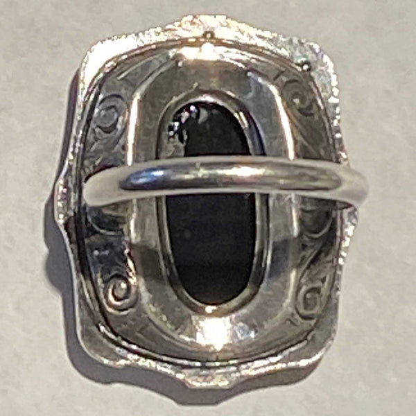 Vintage Art Deco Sterling Silver, Marcasite and Jet Black Stone Lady's Ring