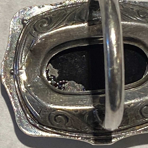 Vintage Art Deco Sterling Silver, Marcasite and Jet Black Stone Lady's Ring