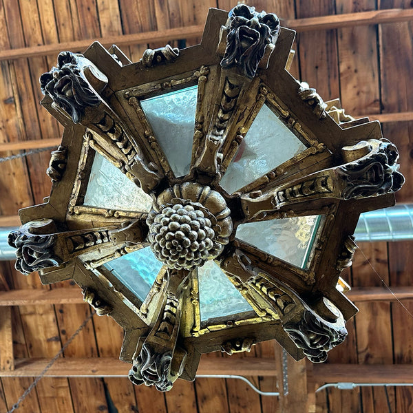 Large Venetian Gilt Gesso, Pine, Glass Eight-Light Pendant Lantern