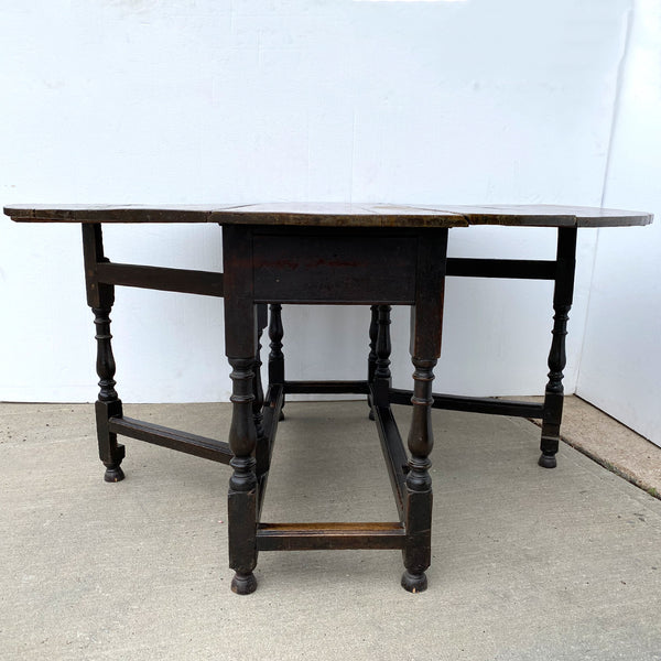 Large English Georgian Dark Oak Oval Gate-Leg Dining Table