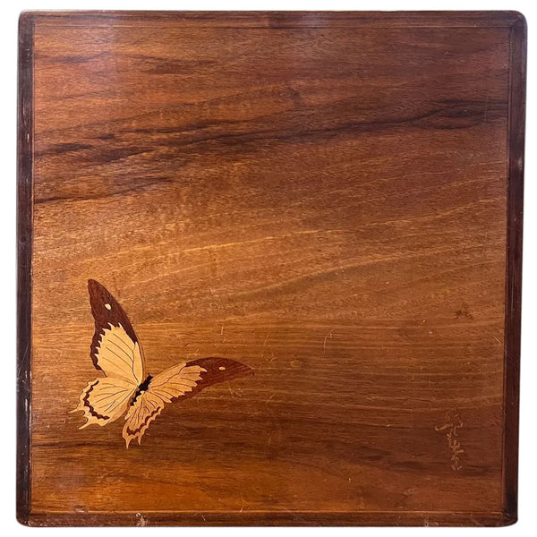 French EMILE GALLE Art Nouveau Marquetry Mixed Woods Butterfly Wall Panel