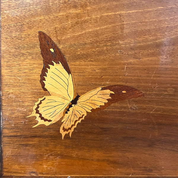 French EMILE GALLE Art Nouveau Marquetry Mixed Woods Butterfly Wall Panel