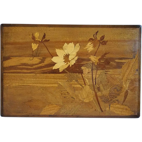 French EMILE GALLE Art Nouveau Marquetry Mixed Wood Floral Wall Panel