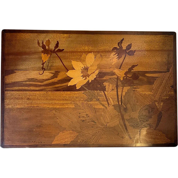 French EMILE GALLE Art Nouveau Marquetry Mixed Wood Floral Wall Panel