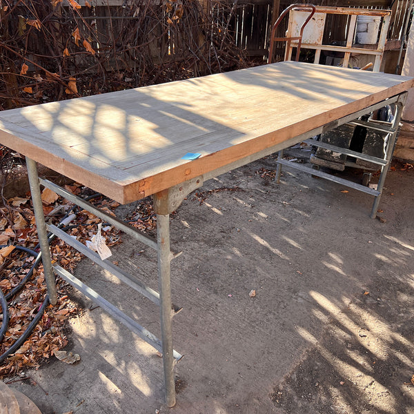 Large American Union Steel Industrial Mahogany and Maple Top Bakery Table