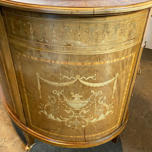 Fine English Maple & Co. Edwardian Inlaid Rosewood, Satinwood, Leather Kidney Desk