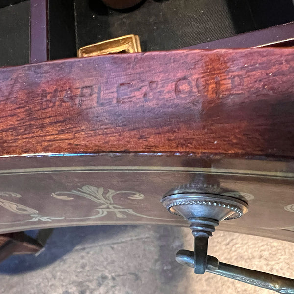 Fine English Maple & Co. Edwardian Inlaid Rosewood, Satinwood, Leather Kidney Desk