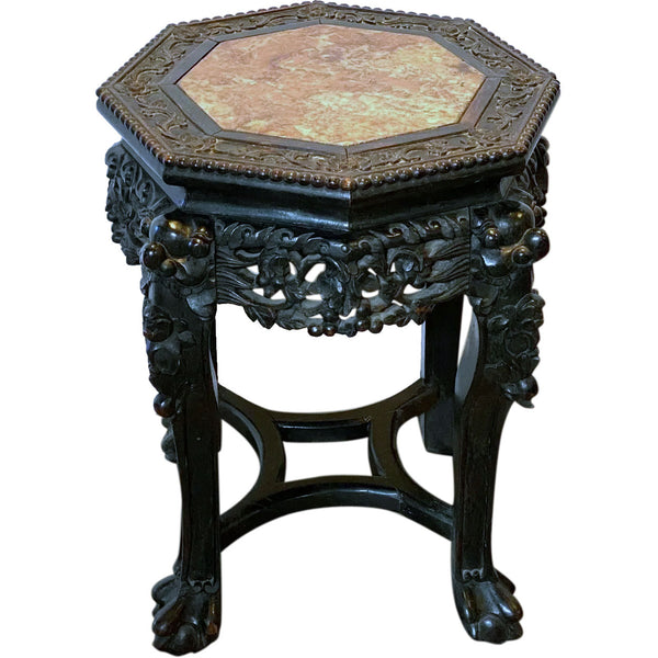 Chinese Qing Rosewood and Marble Inset Octagonal Side Table / Stand