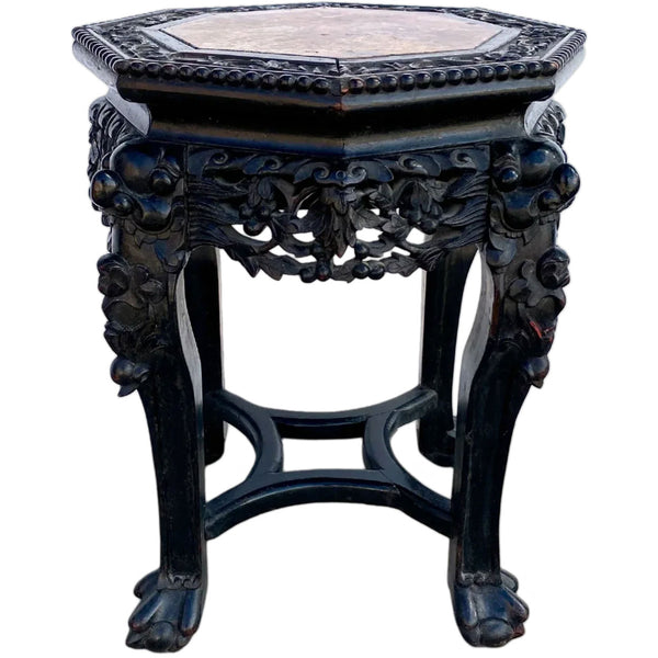 Chinese Qing Rosewood and Marble Inset Octagonal Side Table / Stand