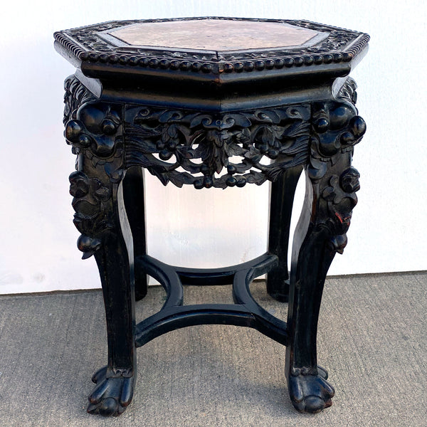 Chinese Qing Rosewood and Marble Inset Octagonal Side Table / Stand