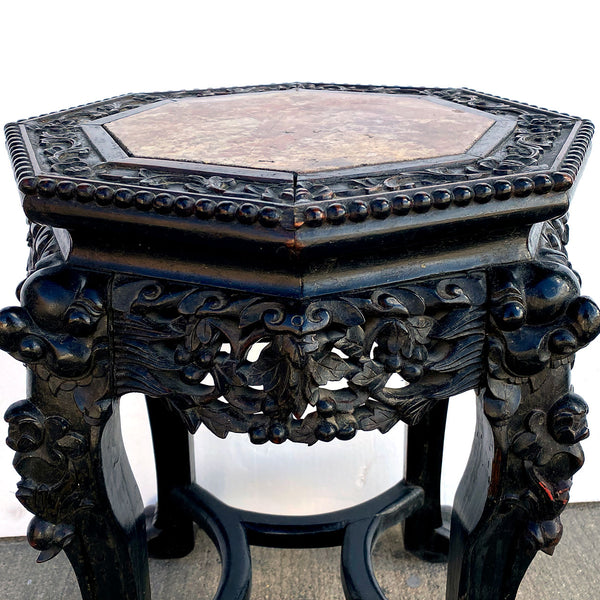 Chinese Qing Rosewood and Marble Inset Octagonal Side Table / Stand