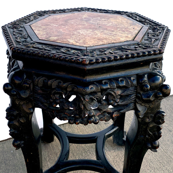 Chinese Qing Rosewood and Marble Inset Octagonal Side Table / Stand