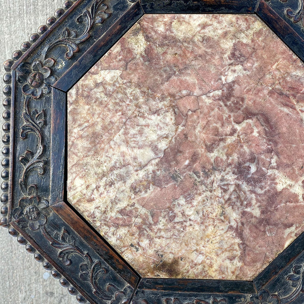 Chinese Qing Rosewood and Marble Inset Octagonal Side Table / Stand